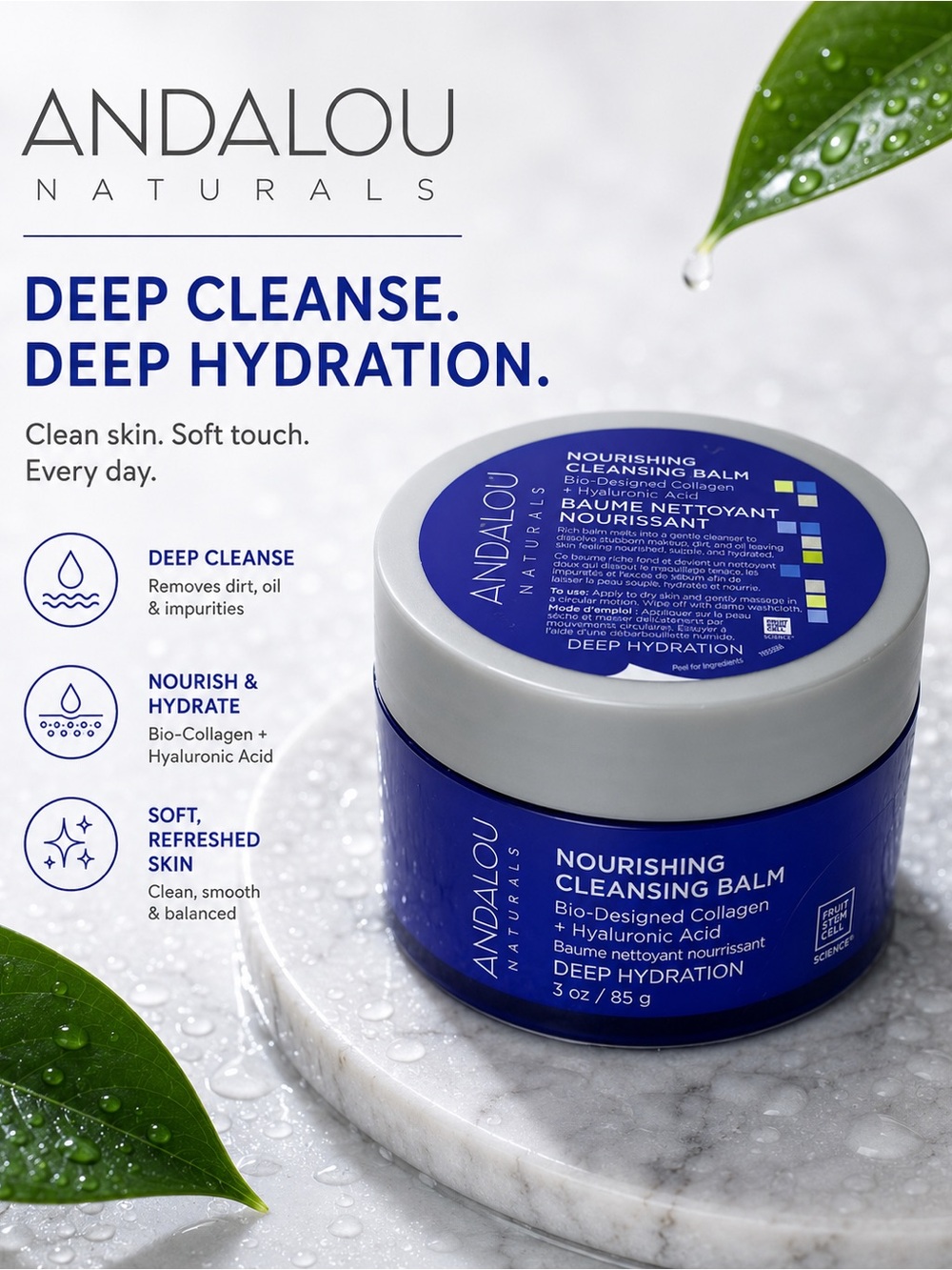 NEW/Sealed Andalou Naturals Nourishing Cleansing Balm – Deep Hydration 3 oz.